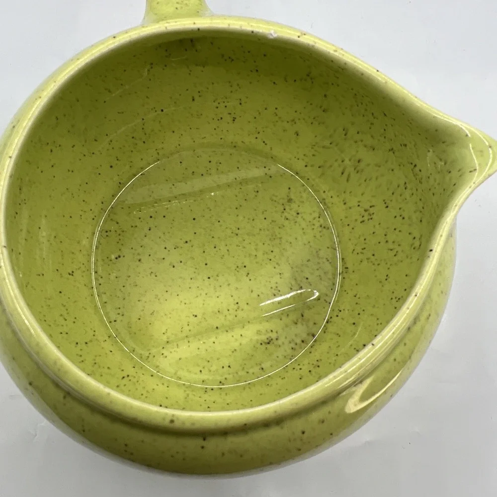 Vtg French Saxon ALOHA CELADON Chartreuse Creamer MCM Stick Handle Pipkin 1951